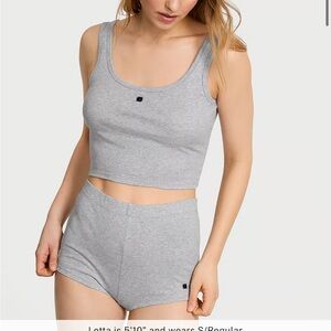 100% Cotton Grey Tank Crop Top & High-Waist Shorts
